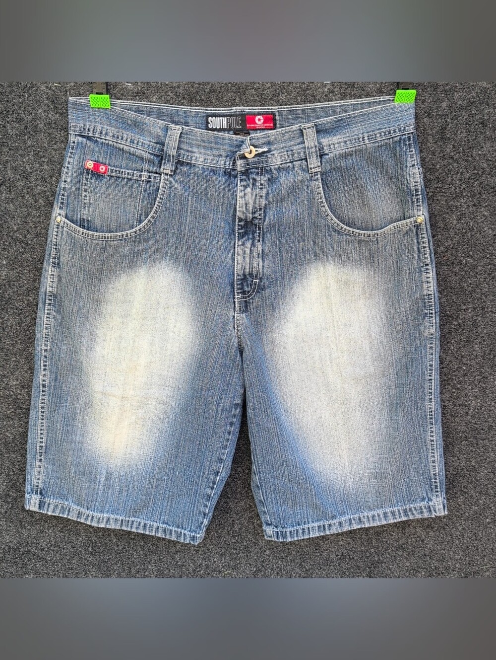 Vtg Southpole Denim Shorts 38x13 Blue Faded Baggy Wide Leg Jean Jorts Red Tab